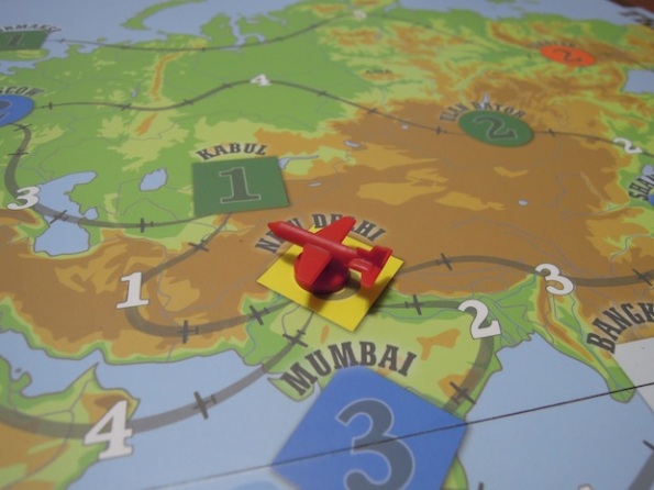 A section of the board of Expedite just before starting the game
