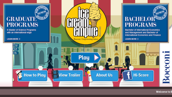 La Home Page di Ice Cream Empire il videogame della Bocconi