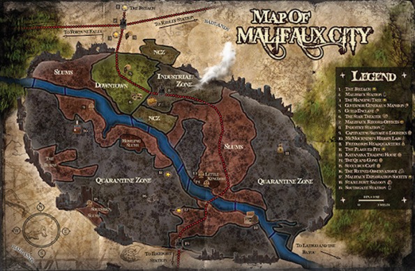 La mappa della città di Malifaux dalla quale il gioco prende il nome